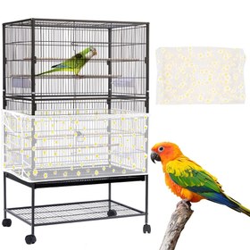 Resim 1pc Daisi Baskılı Esnek Spandeks Kuş Kafesi Kapağı, Ayarlanabilir Papağan Bonsai Toz Ağı, Tohum ve Tüy Eteği Aksesuarı, Kolay Temizlik için Kuş Kafesi Aksesuarı 