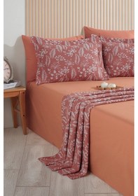 Resim Elart Mokka Keten Görünümlü Yatak Örtüsü Pike Seti 3 Parça Çift Kişilik Tarçın 