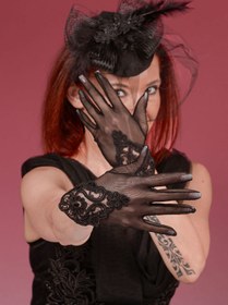 Resim Dantelli Gelin Kepi Nikah Şapkası Ve Fransız Dantelli Gelin Eldiveni Kombin Set - Kırık beyaz 