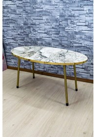 Resim Uslucan Alışveriş Orta Sehpa Elips Altın Metal Ayak Efes Altın Çok Renkli 