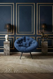 Resim Home Geniş Oturma Alanlı Modern Berjer Tekli Koltuk | Dinlenme & Kitap Okuma Koltuğu | Lacivert - 92x92 