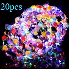Resim 20 adet LED Çiçek Tiara Kafa Bandı - Kadınlar için Canlı Parlayan Gül ve Çiçekli Halka, Mükemmel Noel, Cadılar Bayramı, Düğünler, Plaj Partileri ve Doğum Günüler için Bayram Kafa Giyim | Canlı Kafa Bandı | Plastik Kafa Bandı, Çiçek Tiara Kafa Bandı 