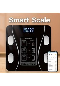 Resim Xuweiwei Siyah Cs01 Akıllı Vücut Tartısı Pil Modeli Yüksek Hassasiyetli Ağırlık Ölçeği Yağ Ölçer Uygulama Bağlantılı Banyo Terazisi 