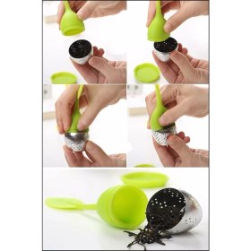 Resim Silikon Paslanmaz Çelik Yaprak Çay Süzgeci Çay Kaşığı Demlik Topu Bitki Çayı Filtresi 