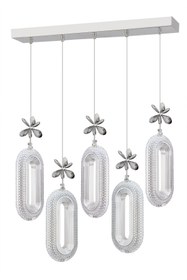 Resim İstanbul Avize Led Alfa 5'li Sıralı Led Gümüş Yemek Masası Kumandalı 3 Renk Ledli Modern Led Avize 