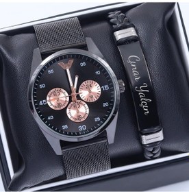 Resim Kişiye Özel Bileklik & Spectrum Hasır Kordon Siyah Erkek Kol Saat 