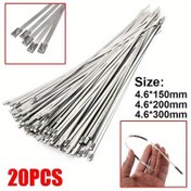 Resim 20 adet Paslanmaz Çelik Metal Kablo Bağları Bağlama Zip Sargı Egzoz Isı Kayışları İndüksiyon Boru 150MM 200MM 300MM 