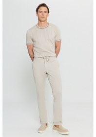 Resim AC&Co / Altınyıldız Classics Erkek Bej Slim Fit Dar Kesim Beli Bağlamalı Yan Cep Esnek Casual Pantolon Bej 