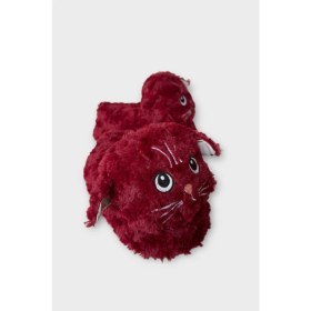 Resim Kadın Sevimli Kedi Figürlü Peluş Panduf Bordo 
