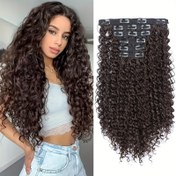 Resim Sentetik Kıvırcık Saç Uzatmaları Kinky Curly Saç Parçaları Klipsli Tam Baş Sahte Parçalar Siyah Kahverengi Saç Kadınlar İçin 