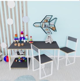 Resim Çocuk Çalışma Masası Ve 2 Sandalyeli Oyun Etkinlik Aktivite Masası Antrasit 