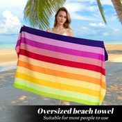Resim Ultra-Yumuşak Büyük Boy Gökkuşağı Çizgili Plaj Havlusu - Canlı Gökkuşağı Renkleri, Hızlı Kuruyan Mikrofiber, Plaj ve Havuz Kullanımı için Güçlü Sarma Tasarımı, Plaj 