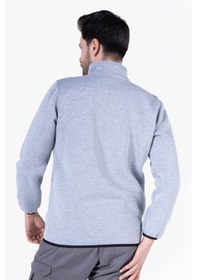 Resim 3 İplik Dik Yakalı Fermuarlı Sweatshirt Gri Melanj 