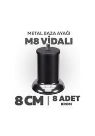 Resim Baza Ayağı 8 Cm M8 Vidalı 8 Li Set Metal Krom Yatak Mobilya Ayağı İnce Vida Krom M8 8 Cm 