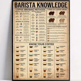 Resim Barista Bilgi Vintage Poster: Kahve Demleme Yöntemleri ve Kahve Çekirdeği Türleri Rehberi - Ev Ofisi, Banyo, Oturma Odası, Yatak Odası, Mutfak, İlkbahar, Kış Dekorasyonu için Mükemmel 