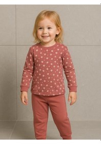 Resim Kız Çocuk Çiçek Desenli Pamuklu Yumuşak Dokulu Pijama Takımı-16056 Gül Kurusu 