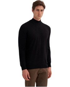 Resim Slim Fit Pamuk Kumaş Basic Yarım Balıkçı Kazak Siyah 