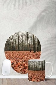 Resim HobiShop(8065) Sonbahar Desenli Bilek Destekli Mouse Pad Kupa Seti Renkli 