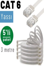 Resim IRENIS Yassı Ethernet Network Lan Internet Kablosu Beyaz-3 Metre 5 Adet Cat6 