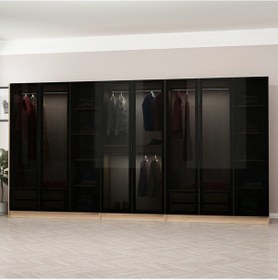 Resim Kale 8 Füme Cam Kapaklı 4ç Dolap Dore Füme Cam 190cm Ceviz 