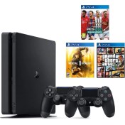 Resim Playstatıon 4 Slım 1 Tb 2 Adet Orj Kol Teşhir Ürün + Pes 21 + Mortal Kombat 11 + Gta 5 
