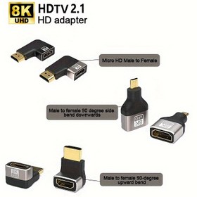 Resim CarLiving 8K HDTV 2.1 Adaptör Seti, Erkekten Dişliye, Yardımcı Bağlantı, Metalik Kaplama, Şarj Edilmemiş, Açılı Bağlantılar, Dizüstü Bilgisayarlar, Bilgisayarlar, TV Kutuları, Oyun Konsolları, Monitörler, TV'ler, Projeksiyon Cihazları ile Uyumlu 