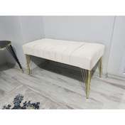 Resim aldagelsin Modern Çizgi Model Puf Ayakucu Bench Gold Metal Ayak 90 Cm 