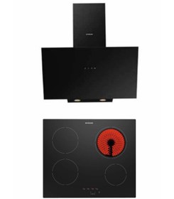 Resim Silverline İkili Siyah Ankastre Set (3481 Flam Siyah Davlumbaz - VC8210B01 Elektrikli Ocak) 