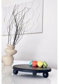 Resim Risus Siyah Top Ayaklı 29 Cm Ahşap Yuvarlak Pasta Sunum Tabağı 