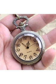 Resim keyfim shop Retro Cam Kapaklı Quartz Köstekli Cep Saat 