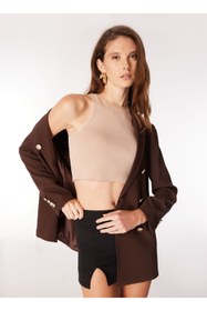Resim Fabrika Kruvaze Kahve Kadın Blazer F4WL-CKT0353 