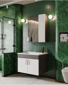 Resim Karen Banyo Gümüş 65 Cm Lavabolu Banyo Dolabı Retro Gümüş-beyaz Lavabo Dahil Gümüş 