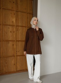 Resim MOONSC Kadın Kapüşonlu Ve Cepli Tesettür Sweatshirt - Hırka 