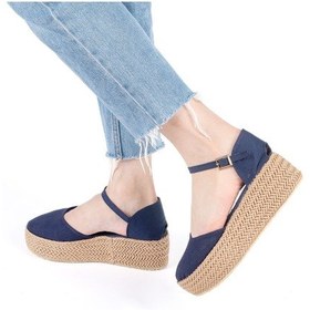 Resim Gerçek Elişi Platformlu Poli Taban Espadril Dolgu Topuk Keten Espadril Handmade Lacivert 