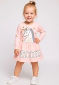 Resim Mika Bebek & Çocuk Unicorn Desenli Kız Çocuk Somon Yazlık Elbise 