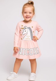 Resim Mika Bebek & Çocuk Unicorn Desenli Kız Çocuk Somon Yazlık Elbise 