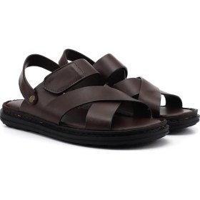 Resim Gönderi(r) Erkek Kahverengi Hakiki Deri Comfort Sandalet 