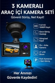 Resim Zineets siyah 1080p Araç içi 3 Kameralı Lcd Ekranlı Gece Görüşlü , G-sensör , Geri Görüş Kamera 