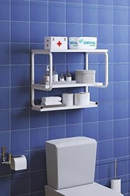 Resim Üç Katlı Klozet Üstü Düzenleyici Çamaşır Makinesi Duvar Rafı Banyo Dolabı 
