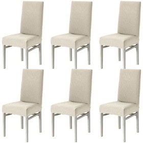 Resim Krem Sandalye Kılıfı Yıkanabilir Likralı Esnek Lastikli Sandalye Örtü 6 Adet Krem 