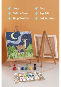 Resim Sevimli Geyik Temalı Çocuk Boyama Tuvali Şövaleli Eğitici Boyama Seti 20x20 Cm 
