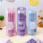 Resim 12 adet/kutu Sanrio Kurumi Melody Tarçın Köpek Kalem Silgi Başlı Yuvarlak Çubuk HB Öğrenci Özel Çizim Boyama Kalemi 