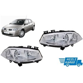 Resim Renault Megane 2 Sağ Sol Ön Far Takımı 2002-2005 Manuel Ayarlı 