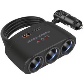 Resim Aubyhe 120w Otomobil Şarj Aleti: 3 Çıkışlı Usb+pd Hızlı Şarj, Akıllı Koruma, 12-24v Evrensel Uyumlu Siyah Araç Şarj Adaptörü 