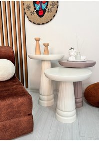 Resim ASELYA HOME Ahşap 3’lü Set Mantar Yan Sehpa Modern Renkli Fiskos Zigon Çiçeklik 