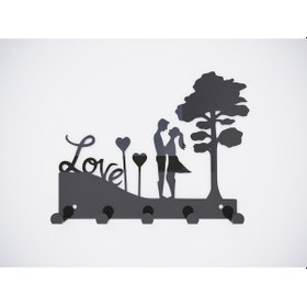 Resim Love Siyah Metal Dekoratif Anahtar Askılığı - Pano Askılığı Love Yazılı Dekoratif Anahtarlık Siyah 