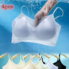 Resim 4 adet Kadınların Dikişsiz Sütyen Seti - Ayarlanabilir İnce Askılar, Rahat Uyumlu Tam Kapsama Sütyenler Bej, Beyaz, Açık Sarı ve Siyah Renklerde - Rahat Yazlık İç Giyim için Nefes Alabilen, Rahat İç Giyim, Zarif İç Giyim, Yumuşak Kumaş Sütyen 