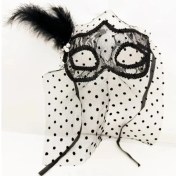 Resim Siyah Puantiyeli Duvaklı Incili Parti Maskesi 