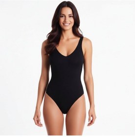 Resim Bonbon Kadın Askılı V Yaka Pamuk Kumaş Siyah Body Bb2169 Siyah 