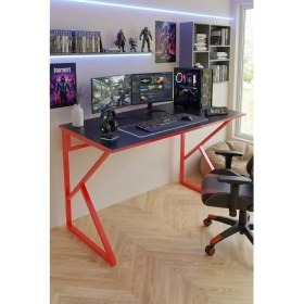 Resim Yüceer Home Redline Vortex Oyuncu Masası 120X60 cm Antrasit - Kırmızı Metal Ayaklı Gaming Desk 